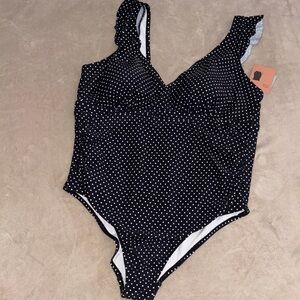 Shade & Shore Black and White Polka Dot One Piece Swimsuit